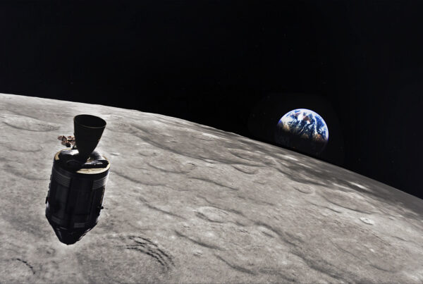 Apollo near the moon with Earth in background